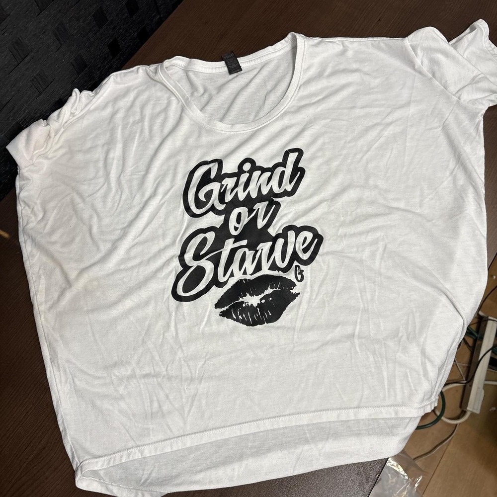 white/black grind or starve graphic tshirt  size medium